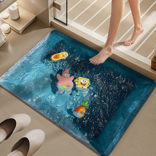 Cartoon Pool-Themed Bath Mat