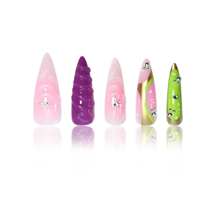 Artistic Press-On Nail Set Bowlift