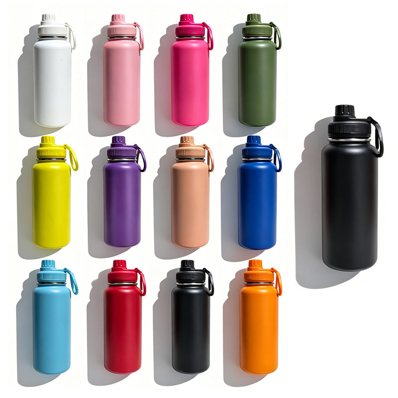 Insulated stainless steel water bottle with wide mouth and silicone carry loop Bowlift