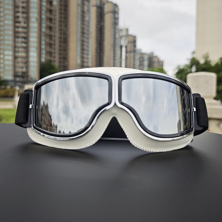 Retro aviator motorcycle goggles with anti-fog UV protection and padded frame Bowlift