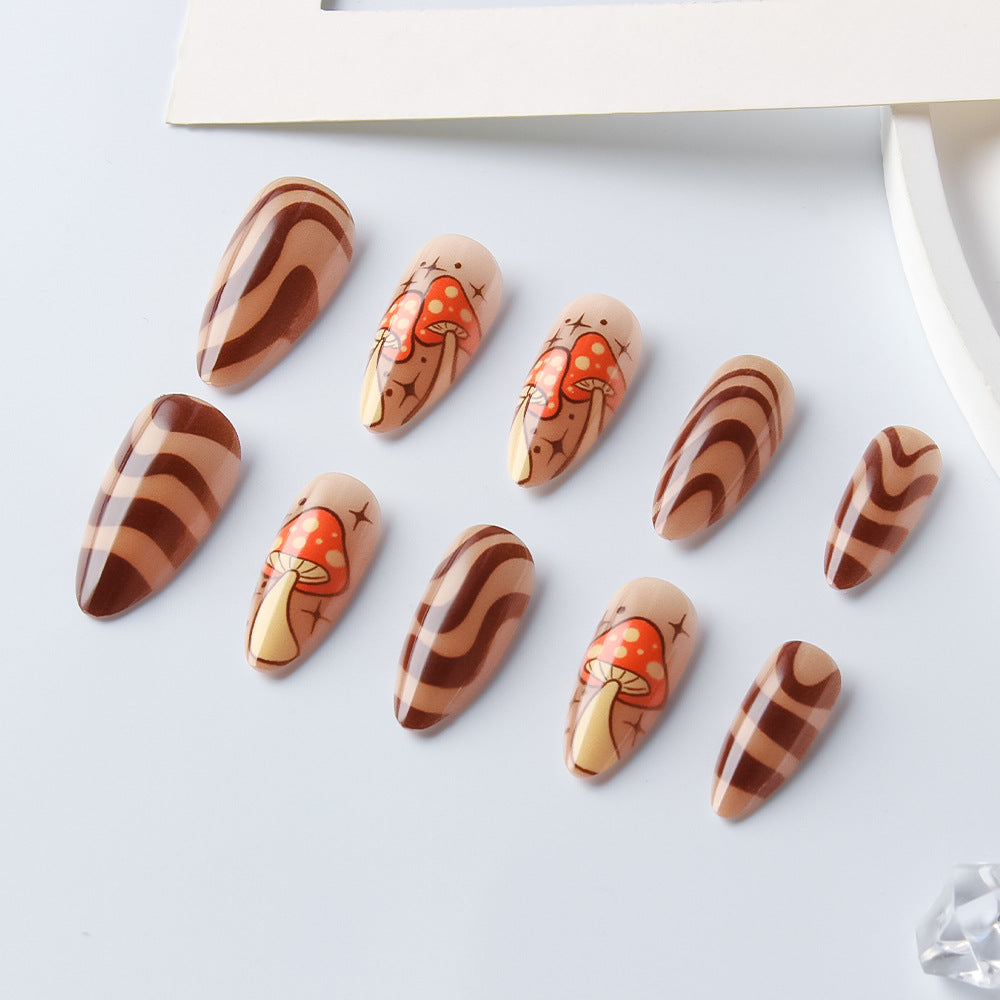 Artistic Press-On Nails with Mushroom Design Bowlift