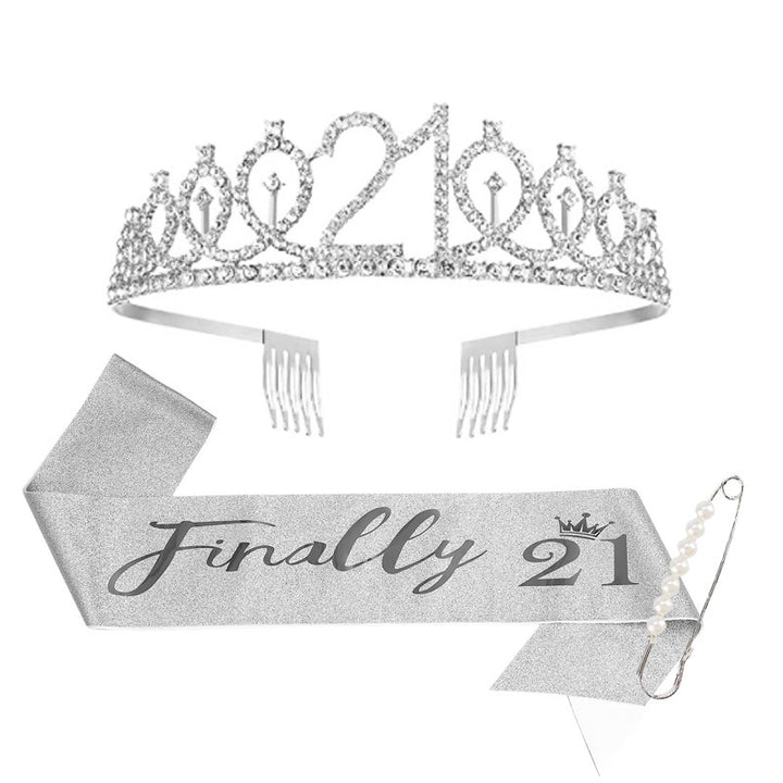 Women Crystal-Embellished Birthday Crown with Personalized Sash Bowlift