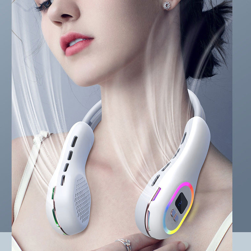 Unisex portable neck fan with LCD display and quiet brushless motor Bowlift