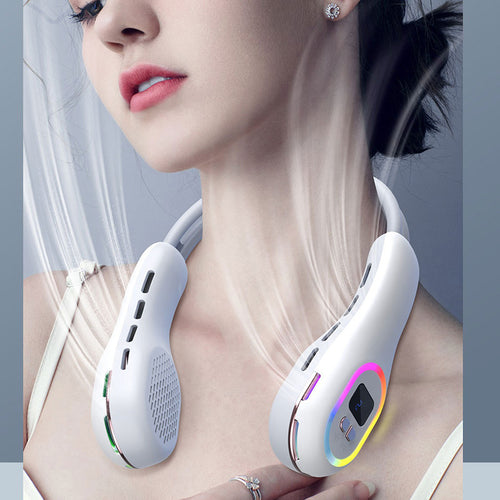 Unisex portable neck fan with LCD display and quiet brushless motor Bowlift