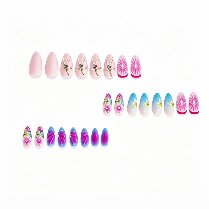 Artistic Press-On Nail Set with Floral 3D Design Bowlift