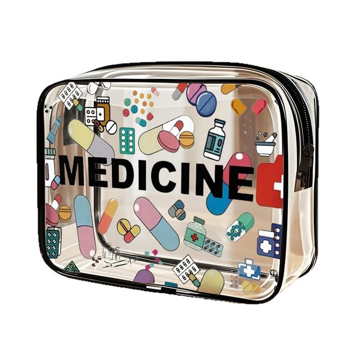 Transparent travel medicine organizer pouch with zippered compartments Bowlift