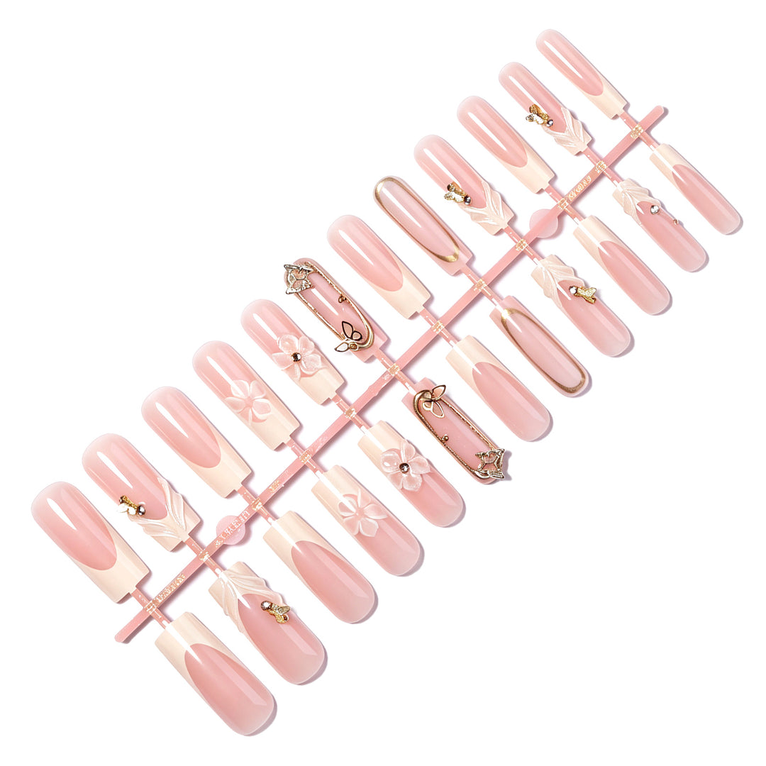 Elegant 3D Floral Press-On Nail Set Bowlift
