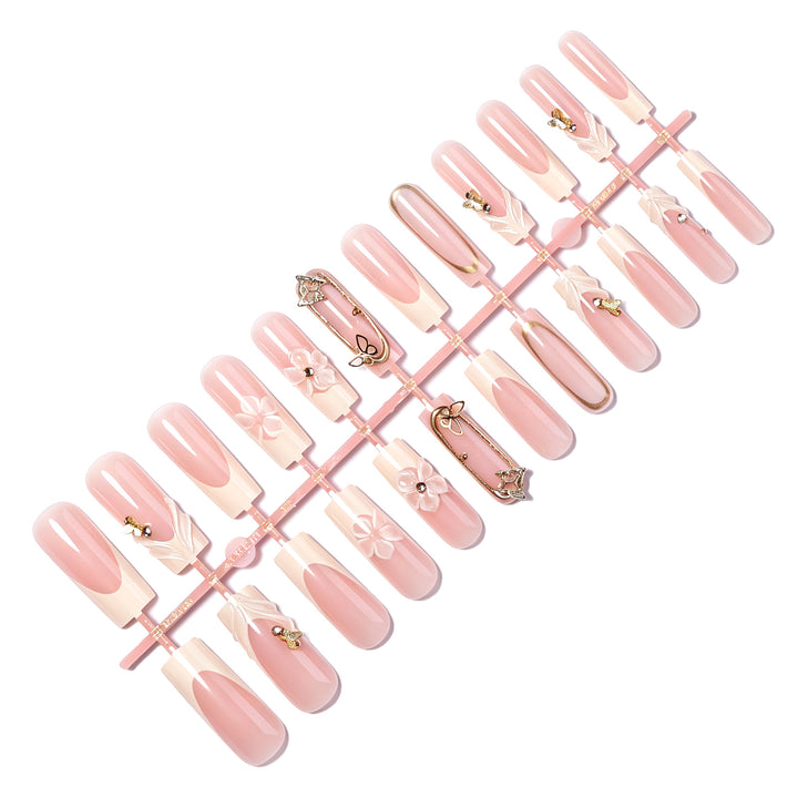Elegant 3D Floral Press-On Nail Set Bowlift