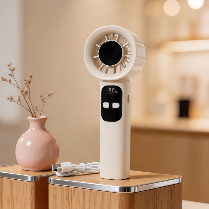 Women Portable Battery Handheld Fan with Digital Control Bowlift