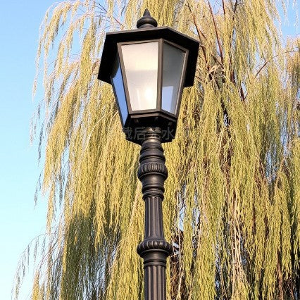 Ornamental Cast Aluminum Outdoor Vintage-Style Street Lamp Post With Frosted Glass Panels And Weatherproof Finish Bowlift