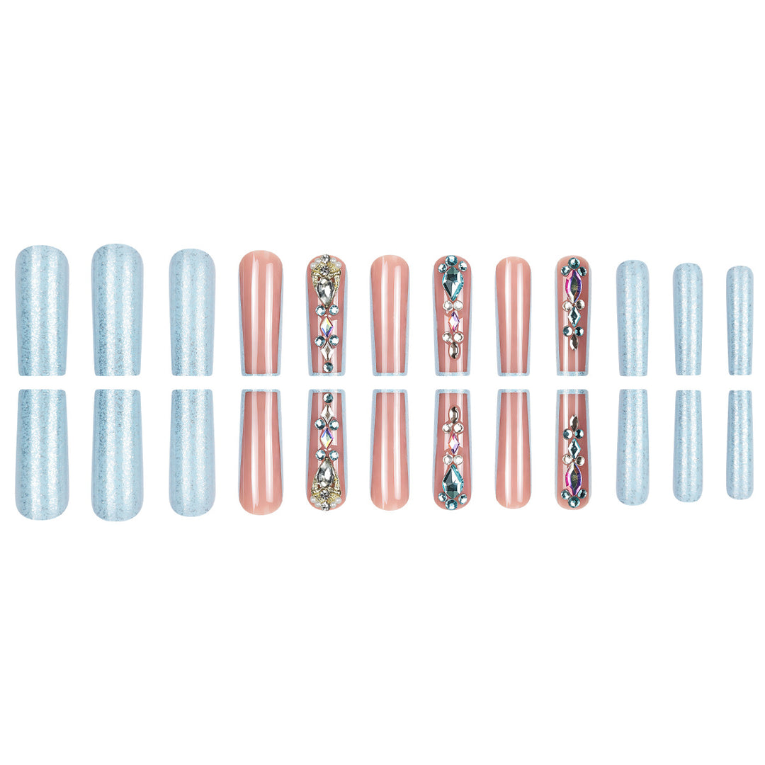 Decorative Long Press-On Nails with Gem Accents Bowlift