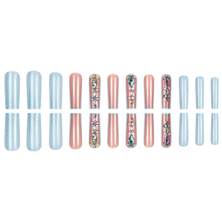 Decorative Long Press-On Nails with Gem Accents Bowlift