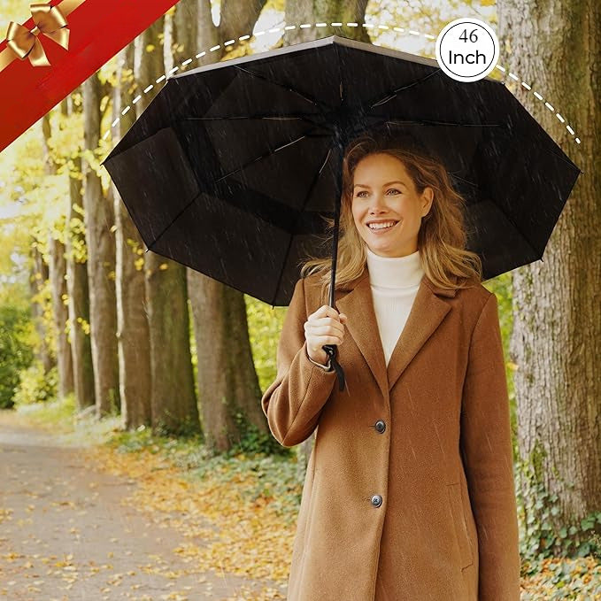 Compact automatic windproof travel umbrella with fiberglass ribs and ergonomic handle Bowlift