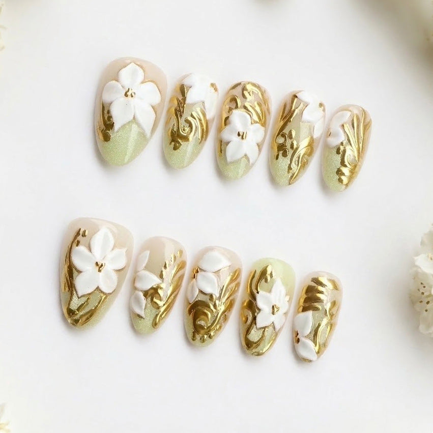 Decorative Floral Press-On Nail Set Bowlift 1788497824