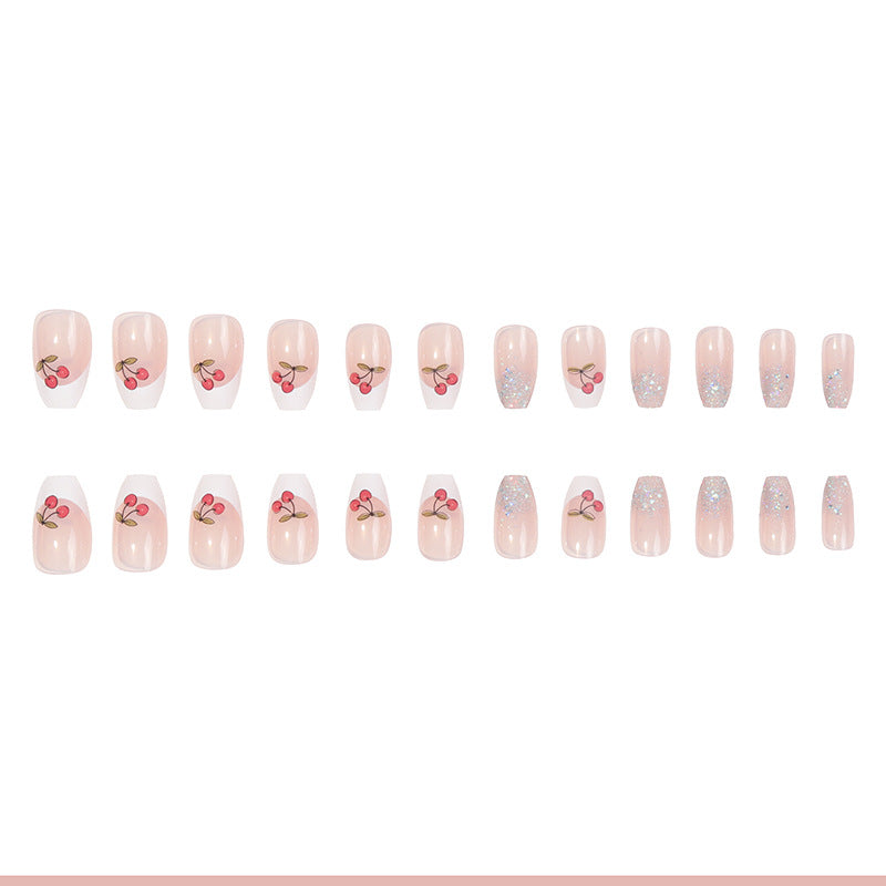 Decorative Stiletto Press-On Nails with Cherry Design Bowlift