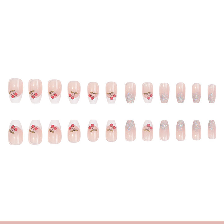 Decorative Stiletto Press-On Nails with Cherry Design Bowlift