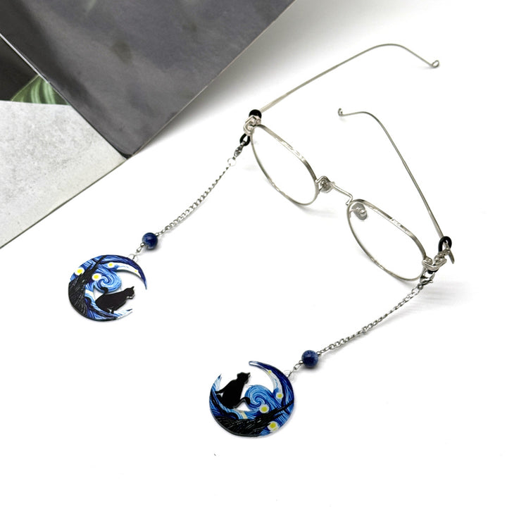 Artistic Cat and Moon Dangle Eyewear Chain Bowlift