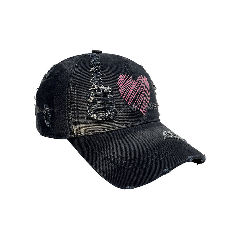 Women's Distressed Heart Embroidered Baseball Cap Bowlift