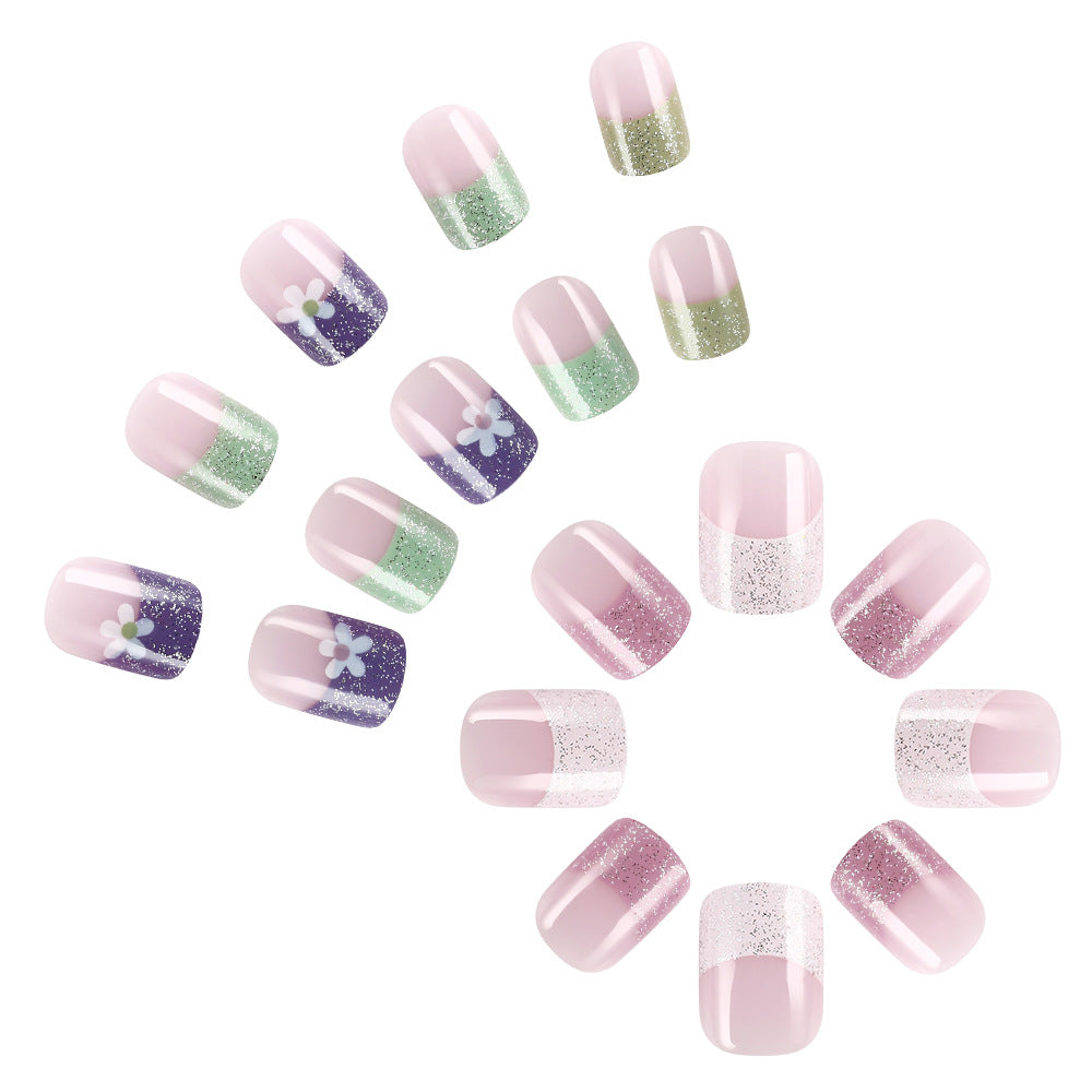 Glittery Pastel Floral Press-On Nails Bowlift