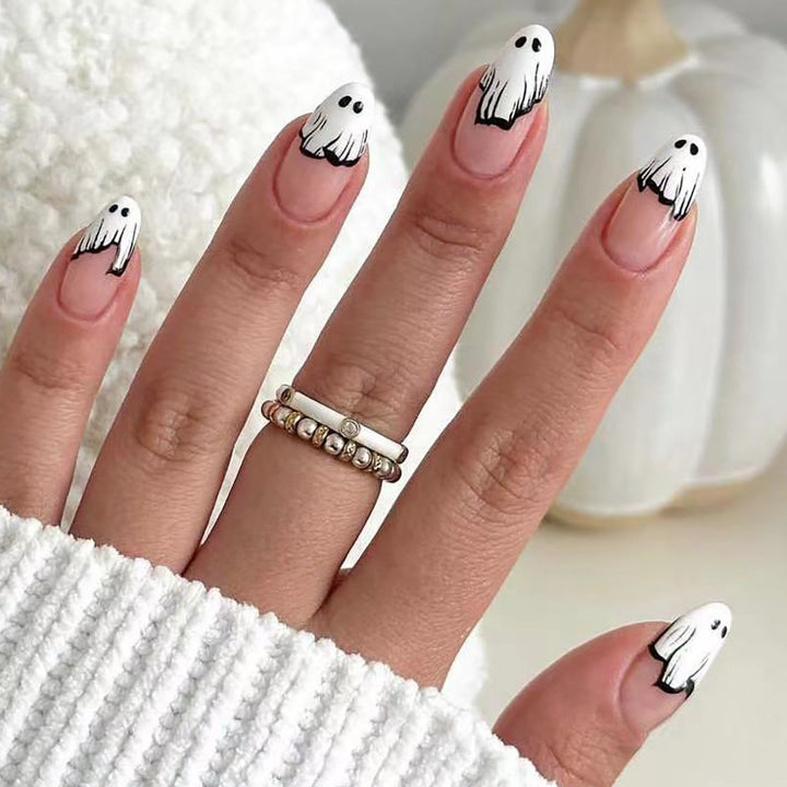 Ghost-Themed Press-On Nail Art Bowlift