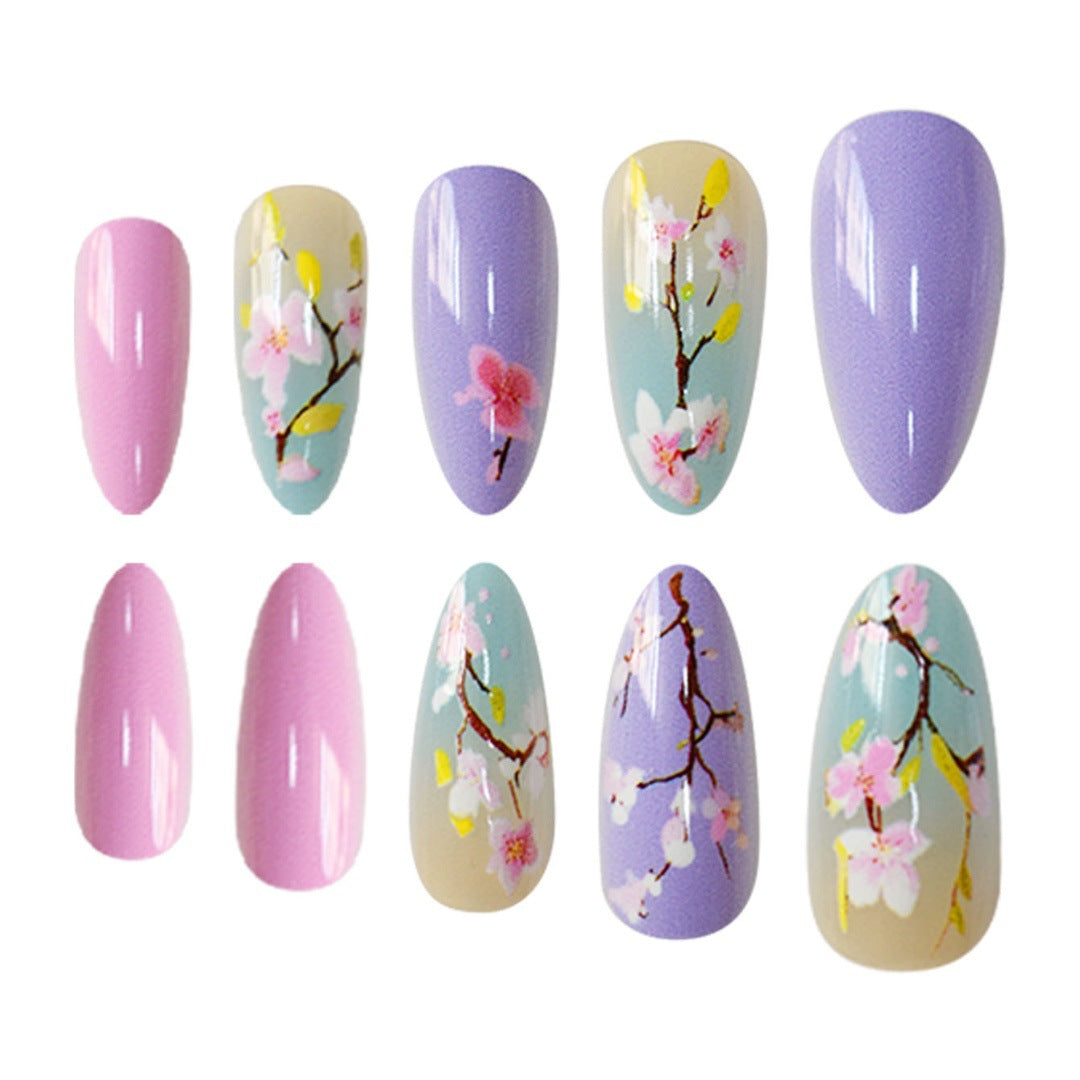 Artistic Floral Press-On Nail Enhancements Bowlift