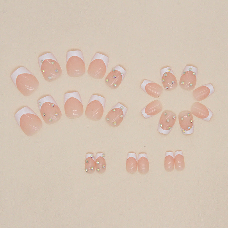 Elegant Rhinestone French Tip Nail Art Bowlift