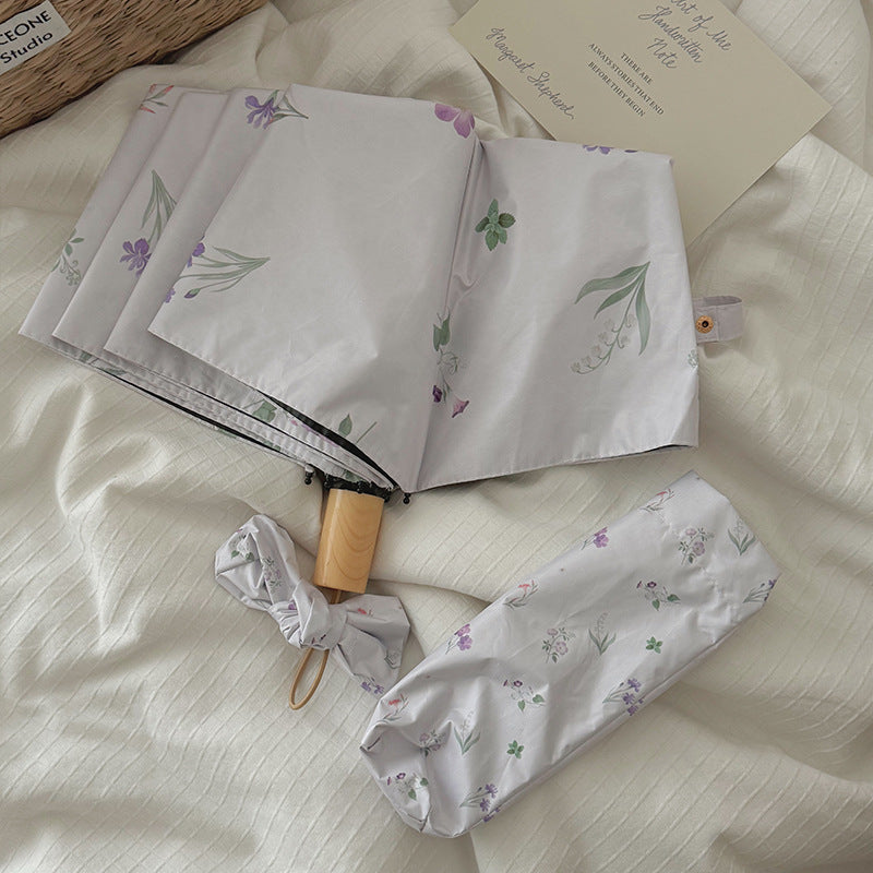 Ladies Folding Umbrella with Elegant Flower Design Bowlift