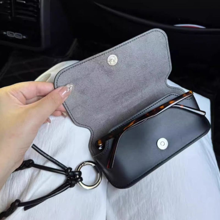 Leather Eyewear Pouch with Braided Strap & Snap Closure Bowlift
