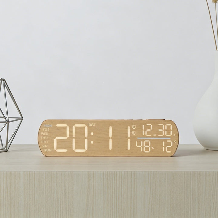 Digital alarm clock with wood look and temperature display Bowlift