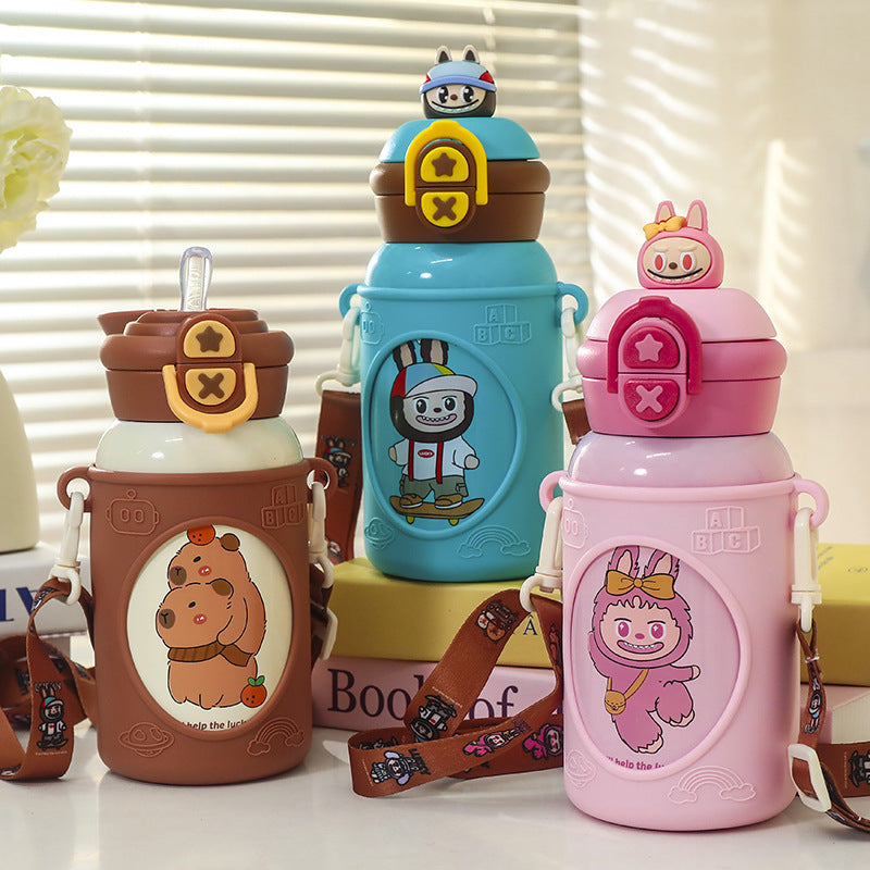 Women Insulated Drinking Bottle with Unique Animal Design and Practical Carry Strap Bowlift