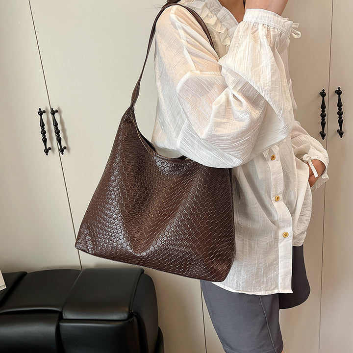Sleek Textured Leather Hobo Handbag Bowlift