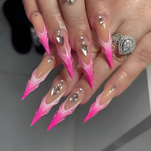 Stiletto Press-On Nails with Gem and Gradient Design Bowlift