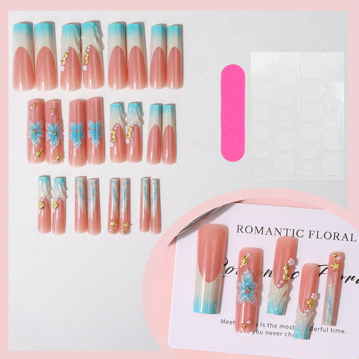 Floral Decorative Press-On Nail Set Bowlift