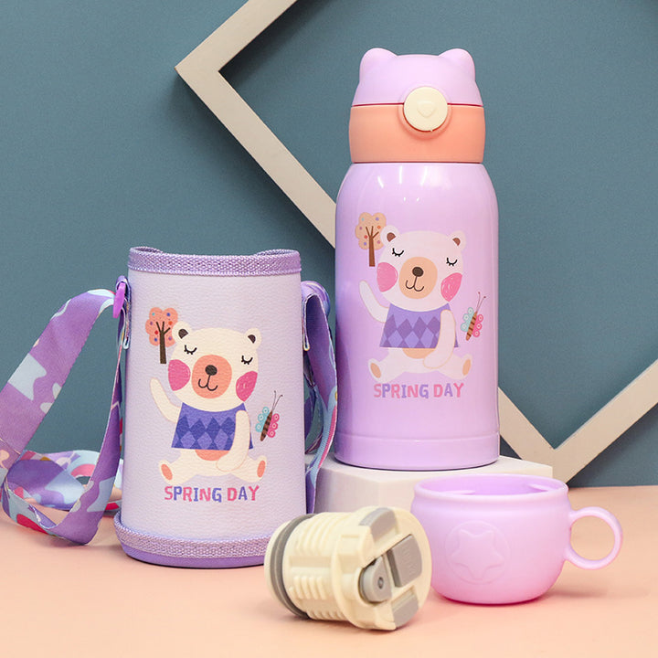 Women's Insulated Water Bottle with Cute Rabbit Design and Practical Carry Strap Bowlift