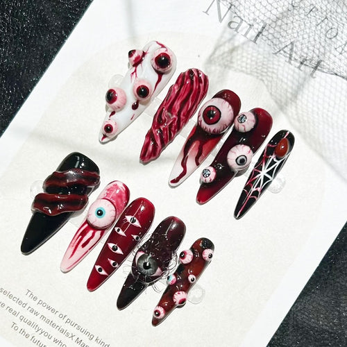 Creative Pastel Nail Set with Creepy Designs Bowlift