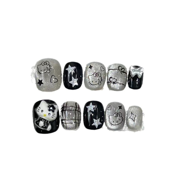 Fun and Whimsical Press-On Nail Set with Cartoon Accents Bowlift