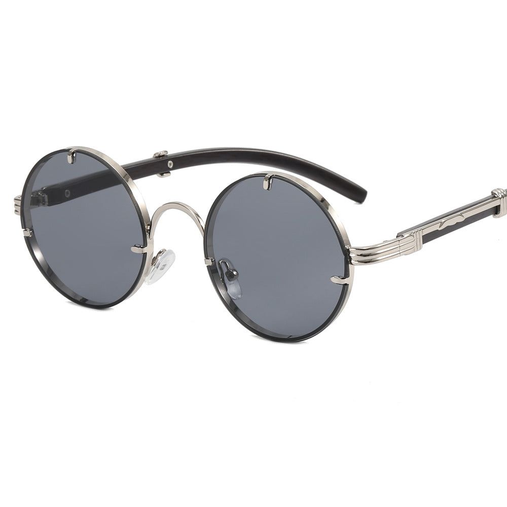 Ladies round sunglasses with luxurious wooden frame and golden accents Bowlift