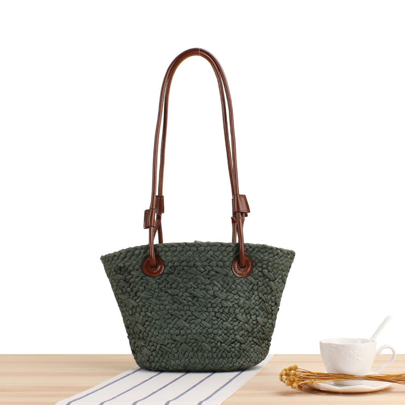 Handbag Made of Natural Weave with Leather Handles Bowlift