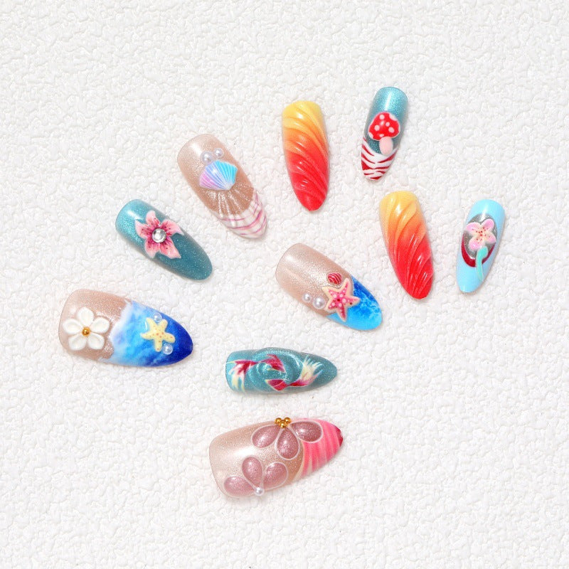 Artistic Floral Decorated Press-On Nails Bowlift