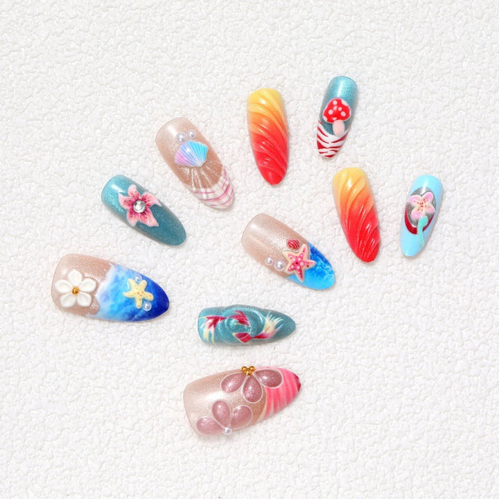 Artistic Floral Decorated Press-On Nails Bowlift