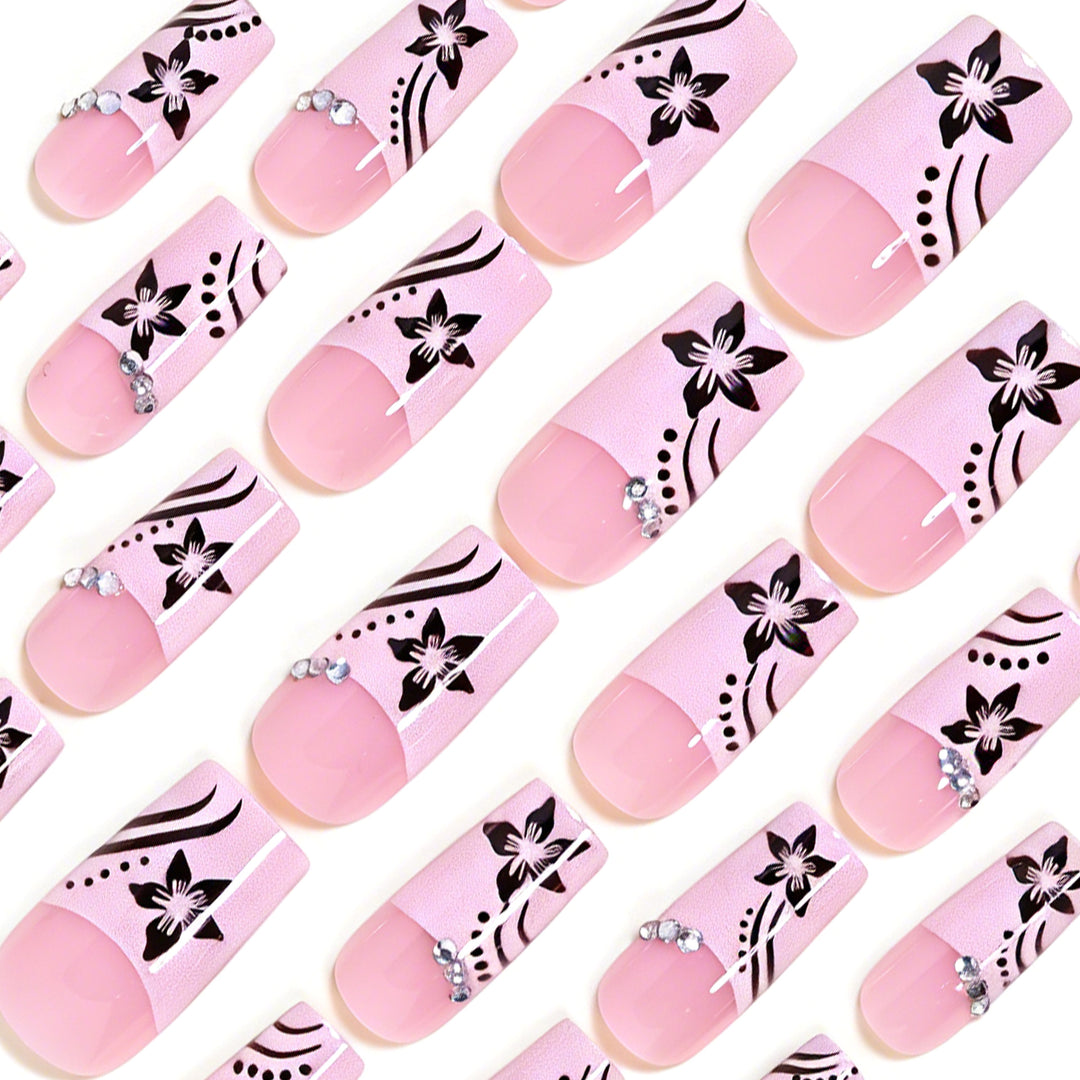 Decorative Floral Long Acrylic Nail Tips Bowlift