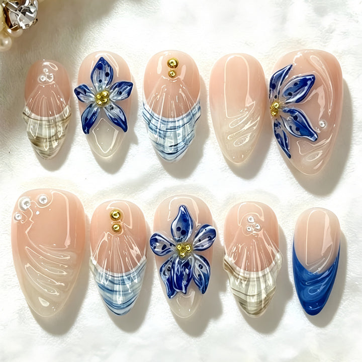 Stylish 3D Flower Motif Artificial Nails Bowlift