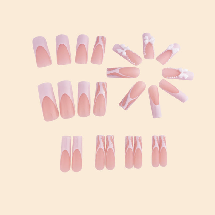 Decorative Long Coffin Nail Extensions with Bow Accents Bowlift