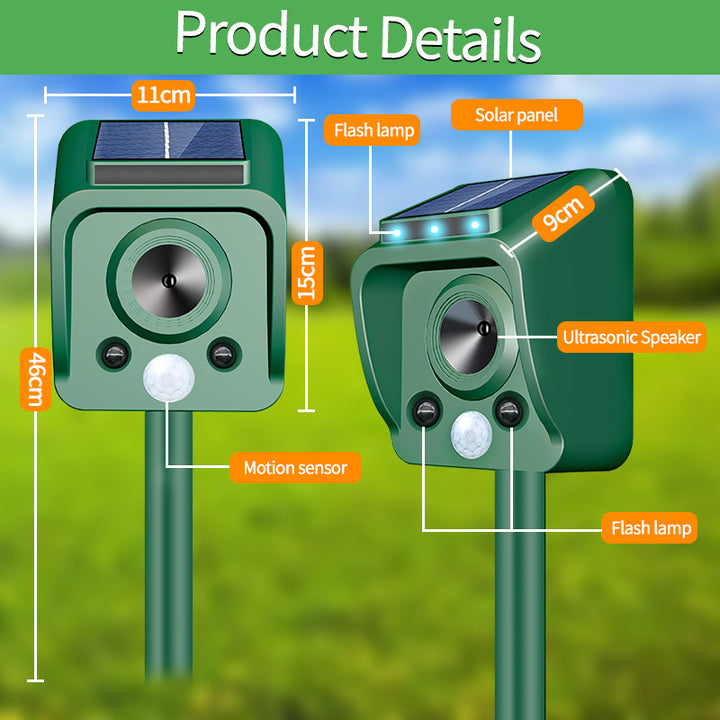 Solar-powered high-frequency animal repellent device Bowlift