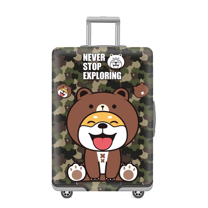 Unisex nan elastic motif suitcase cover made of stretchable polyester with handle and wheel openings Bowlift