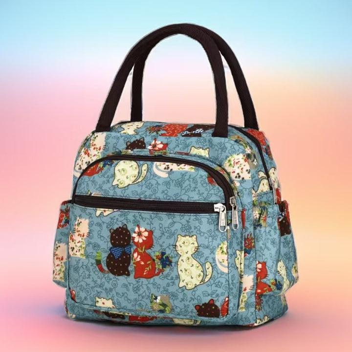Cat Print Multi-Pocket Tote Bag Bowlift