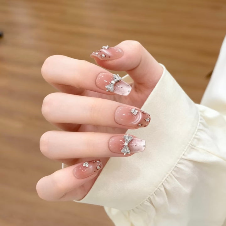 Decorative Rhinestone Bow Press-On Nail Set Bowlift