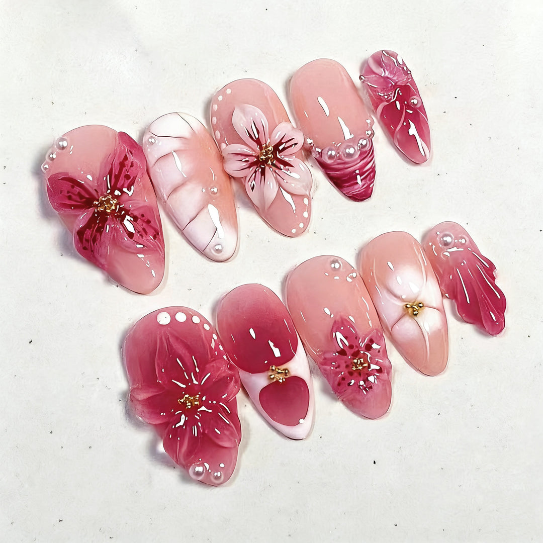 Elegant artificial nails with floral designs Bowlift
