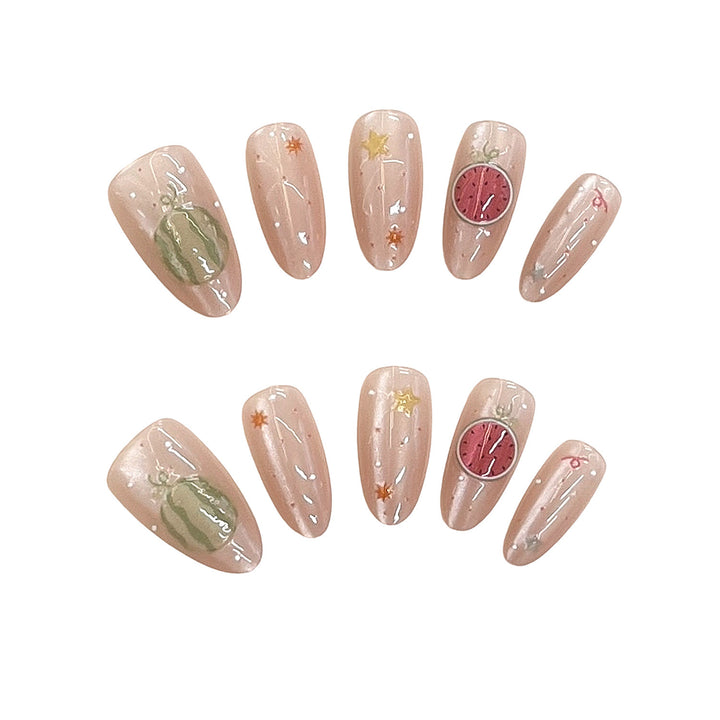Artistic Press-On Nail Set with Elegant Fruit Designs Bowlift