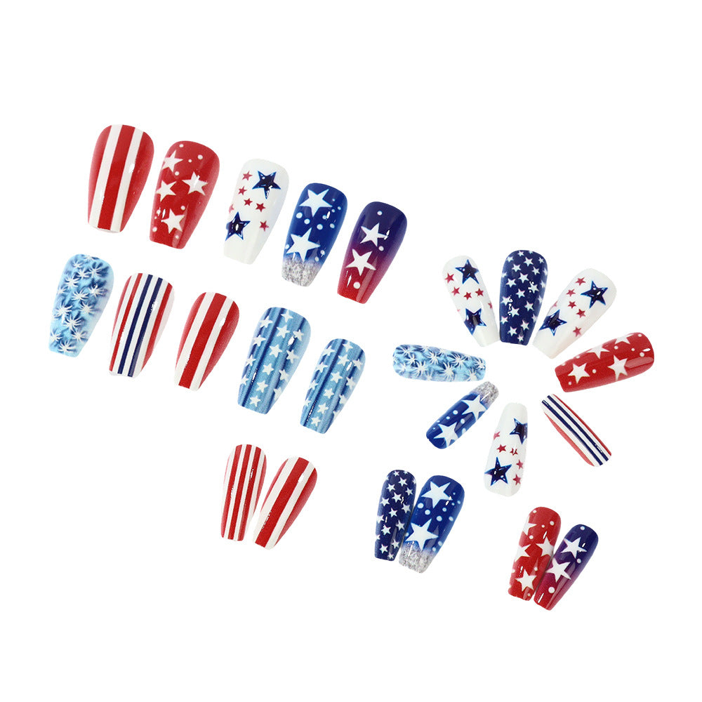 Artificial nails with patriotic star and stripe design Bowlift